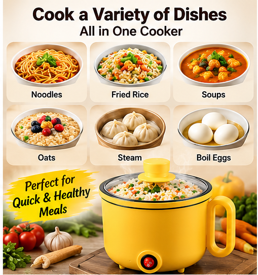 Trendzix 1.5L Multi-Purpose Electric Cooker – Compact Cooking Pot for Home & Travel