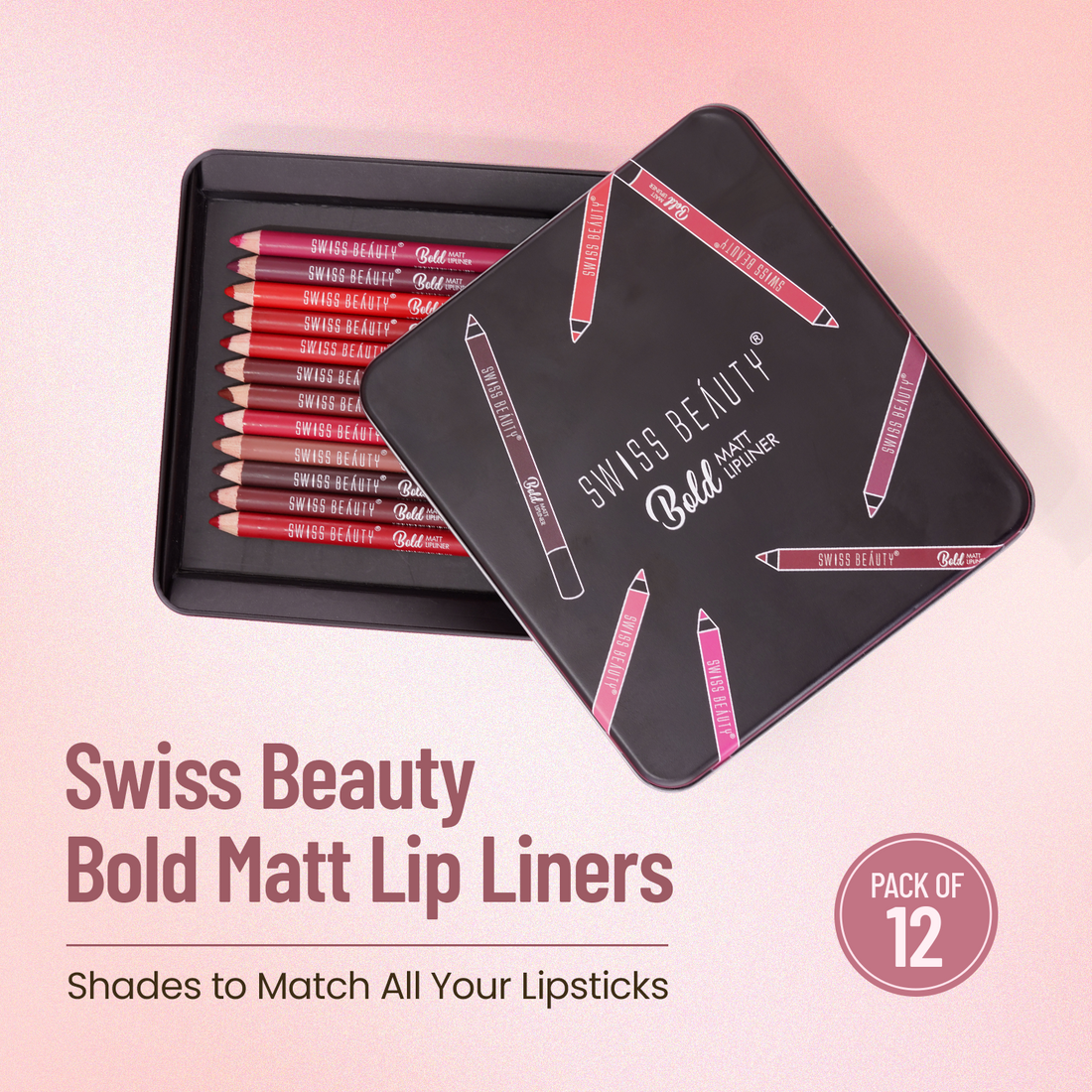 Swiss Beauty Bold Matt Lip Liner Multicolour - Pack of 12